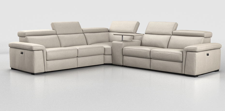 Mossale - corner sofa with 2 electr. recliners and small storage table - right peninsula